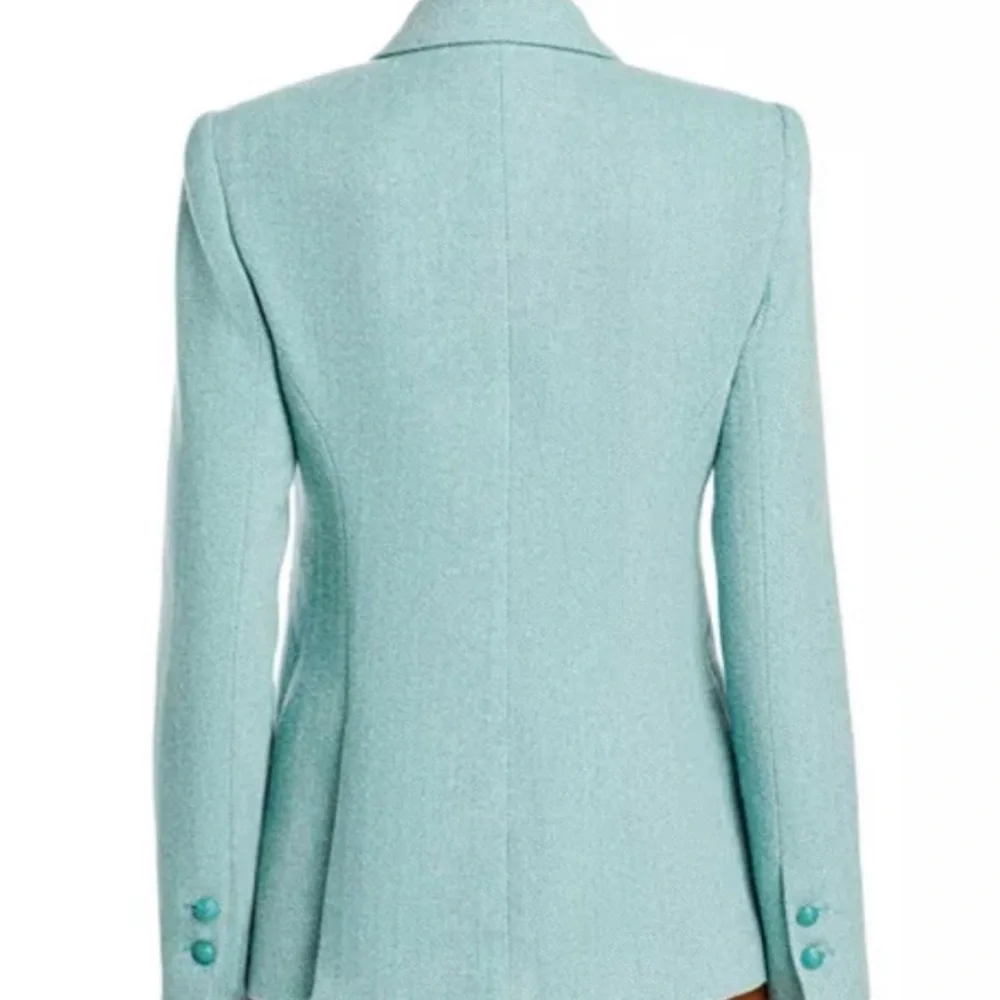 L'AGENCE Chamberlain Herringbone Mint Blue Green Blazer - Picture 3 of 15
